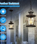 Outdoor Pendant Light For Porch And Patio, Farmhouse Exterior Hanging Fixture with adjustable chain shown in weather-resistant setting