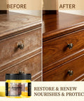 Before and after using Furniture Polish And Wood Wax For Hardwood Floors Cabinets And Tables Deeply Restores Finish Revives Wood Grain