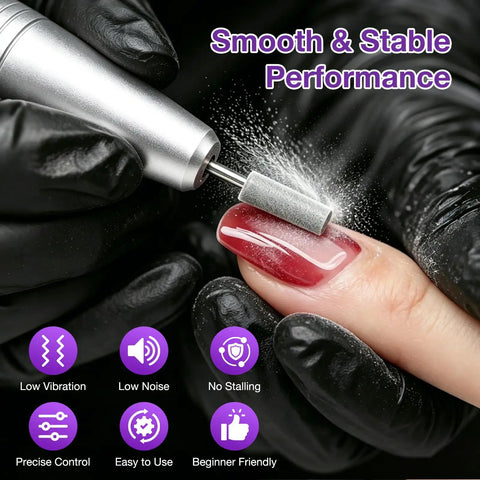 Cordless Electric Nail Drill For Acrylic Gel Dip Powder Polish With LED Display Pro Grade Rechargeable in use on red nail