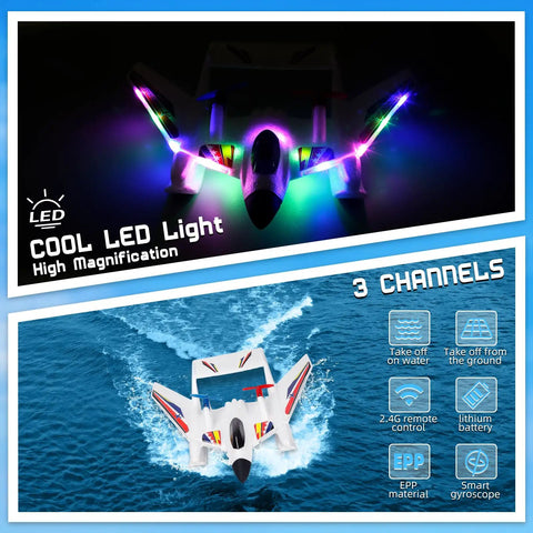 Dope Amphibious RC Plane For Water Land And Air Remote Control Airplane with LED lights and water takeoff feature