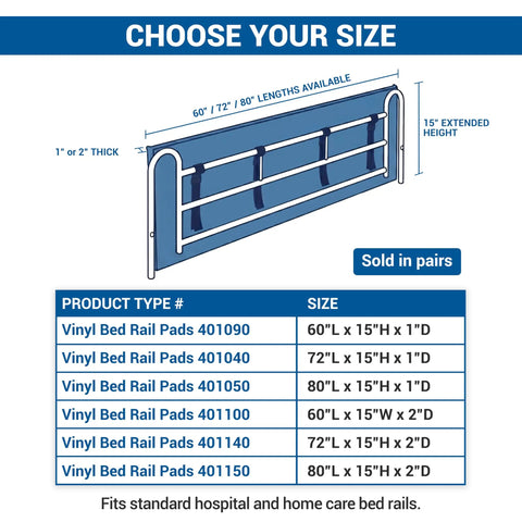 Vinyl Bed Rail Pads 60 Inch Long By 15 Inch High Reinforced 2 Inch Thick With Easy To Clean Surface And EZ Release Hook And Loop Straps