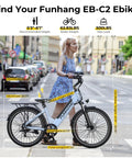 Woman standing beside High Power 1000W Peak Electric Bike For Adults With 20 MPH Top Speed, 26 Inch Step Thru Commuter E Bike in city