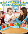 Children using Fraction Circles and Decimal Flip Chart Kit for Kids, Learn Fractions Percentages and Conversions with teacher.
