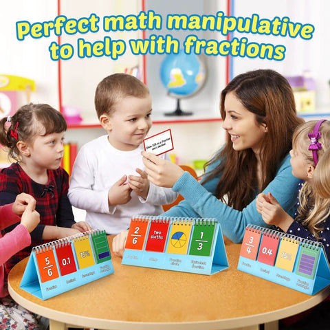 Children using Fraction Circles and Decimal Flip Chart Kit for Kids, Learn Fractions Percentages and Conversions with teacher.