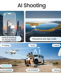 Collage showing AI features of 4K Drone With Camera, Dope 3 Axis Gimbal, GPS Auto Return, 10 Km Transmission, AI Quick Shots.