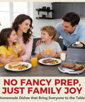Family enjoying sandwiches and burgers prepared with AshGlen White Ceramic Mini Panini Press Grill in a modern kitchen.