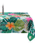 Rectangle Outdoor Tablecloth With Umbrella Hole And Palm Leaf Pattern 60 By 84 Inch Waterproof Polyester Patio Table Cover