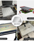 Heavy Duty 6061 Aluminum Tooling Plate 10X10 Inch Anodized CNC Jig Fixture Plate on CNC workbench with tapped holes.