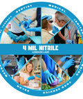 Blue Nitrile Exam Gloves 4 Mil Heavy Duty 1000 Count Bulk Box Powder Free Latex Free Chemical Resistant used in medical and cleaning tasks.