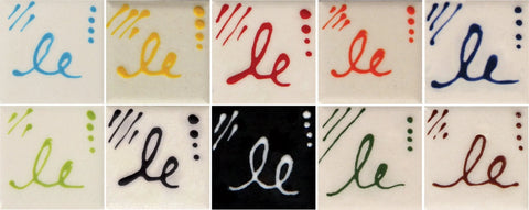 Mayco Designer Liner ceramic glaze writers set, 10 colors, 1.25 oz each, booklet included