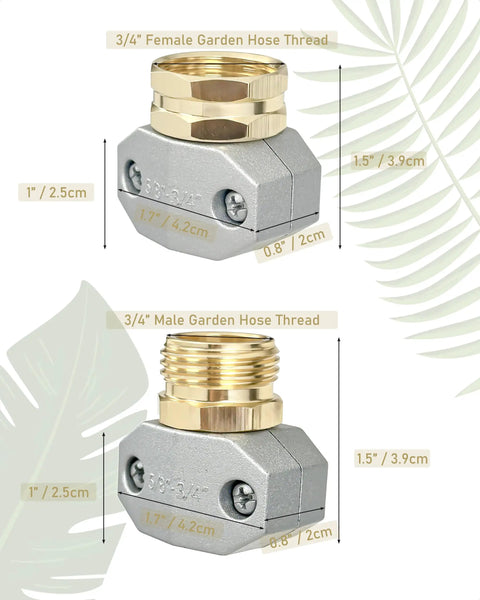 Four Pack Hose Repair Kit For Garden And Water Hoses, Heavy Duty Aluminum Fittings With Zinc Alloy Clamps, Fits 3/4 Inch And 5/8 Inch Hoses, Leak-Proof Connectors And Menders with size dimensions