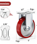 Heavy Duty Five Inch Industrial Grade Caster Wheels With Total Locking Brakes Smooth Rolling Set Of Four dimensions showing size and details.