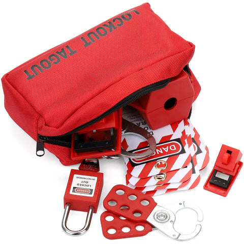Electrical Lockout Tagout Kit With Hasps And Tags For Safe Lockout On The Job Breaker Lockouts Plug Lockout Nylon Ties And Carry Bag 64 Piece