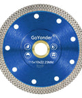 Heavy Duty 4.5 Inch Diamond Tile Blade Delivers Dope Precision Cuts On Porcelain Granite And Marble With Slick Wet Or Dry Grind Operation Rock Solid Dual Arbor Fit Pro Quality Upgrade, detailed view of diamond saw blade.