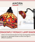 Arched Tiffany Style Floor Lamp With Stained Glass Dragonfly Shade 62 Inch Tall Adjustable Arch Vintage Vibes Red Yellow Green Glass Lamp