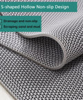 Commercial Drainage Mat 3x10 Ft 0.22 Inch Thick Grippy Non Slip PVC Floor Rug showing S-shaped design and drainage holes.