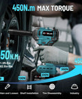 450 Nm Brushless Cordless Impact Wrench One Half Inch Drive With 4.0 Ah Battery And Four Sockets Beast Power For Cars DIY Projects Furniture Lawn Mower Blue used on car wheel