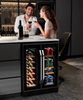 34 Bottle Dual Zone Wine And Beverage Fridge With Independent Temperature Control And LED Panel under counter in modern kitchen