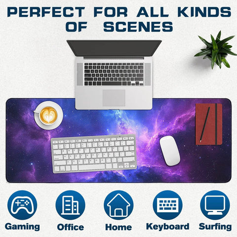 Galaxy Space XXL Gaming Mouse Pad 31.5 x 11.8 Inch Large Desk Mat with Smooth Surface Non Slip Rubber Base Stitched Edges