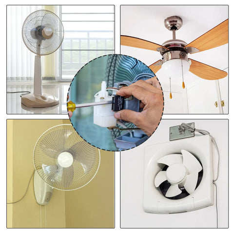Ceiling Fan Capacitor CBB61 25uF 250V AC 2 Wires in use with various electric fans and motors for smooth airflow.