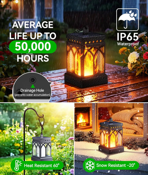 Must Have 4 Pack Dancing Flame Solar Lanterns Outdoor Waterproof With Upgraded Flickering Flame And Constant Modes in various conditions