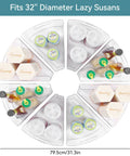 Smooth Spinning Lazy Susan Cabinet Organizer Bins For Kitchen 8 Pack Wedge Shape, clear bins with assorted jars and bottles for 32" turntable.