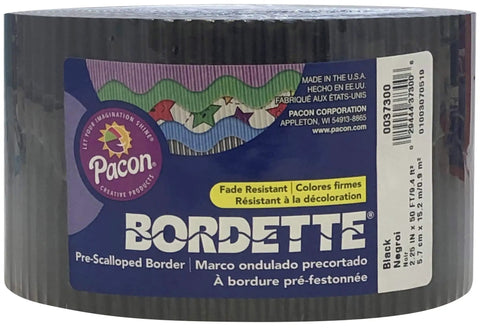 Black Dope Decorative Border Roll 2.25 Inch By 50 Foot Pre Scalloped Corrugated Border Edges Two 8 By 4 Bulletin Boards Packaging