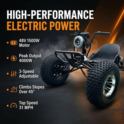 Electric Off Road Go Kart For Teens And Adults With Peak 4000W Brushless Power, 31 MPH Speed, 3 Speed Modes, Black Aluminum Rim