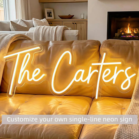 Personalized Neon Sign For Weddings And Events Dope Custom LED Light Sign With Your Name Or Logo On sofa with fireplace backdrop
