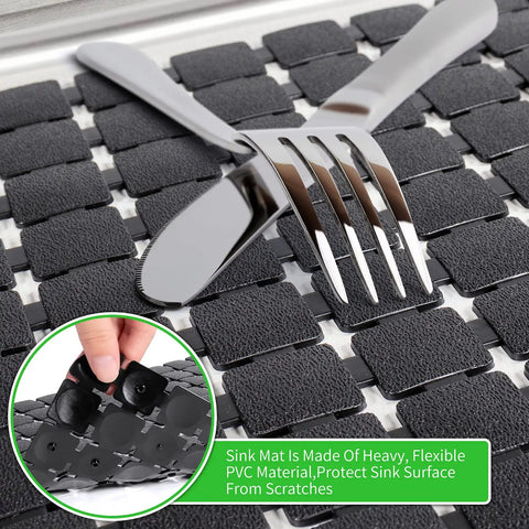 Two Pack Extra Large PVC Sink Mats Measuring 15.7 By 11.8 Inches For Stainless Steel And Porcelain Sinks Quick Dry Dish Drying Mats No Slip Grippy Protective Kitchen Sink Mat Set Black