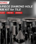 Heavy Duty 14 Piece Diamond Core Drill Bit And Hole Saw Kit With Quick Drop Core Extractor For Concrete Masonry Work A Total No Sweat Rough Tough Power Upgrade including various tile saw sizes.