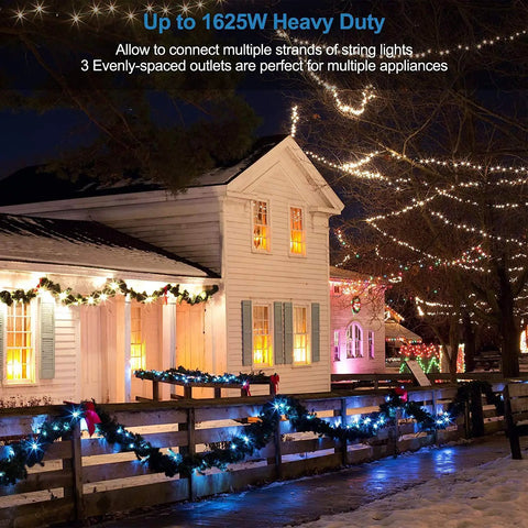 50 Foot 12 Gauge Outdoor Power Extension Cord With Seven Outlets ETL Listed IP44 Weatherproof Cap lighting up festive house exterior