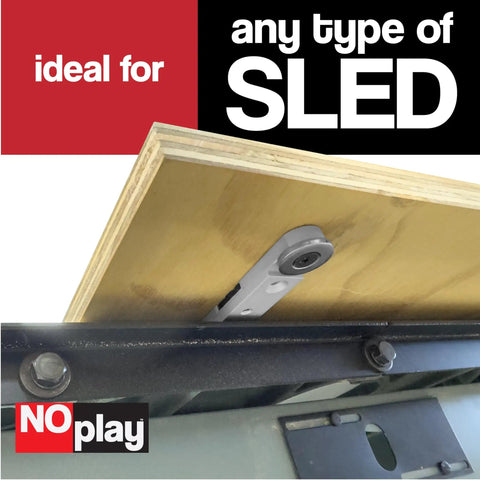 NoPlay Aluminum Miter Bar With Expandable Glides, 17 Inch, for table saw sleds showing attachment under wooden panel