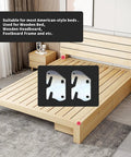 Rock Solid Wood Bed Plates And Rail Hook Plates For Quick Bed Frame Repair With Tough As Nails Iron Construction And Smooth Nickel Finish Includes Complete Four Piece Hardware Kit shown on wooden bed.