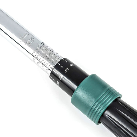 Close-up of Three Eighths Inch Drive Micro Adjusting Torque Wrench Built Tough With 50 To 250 Inch Pounds And 6.0 To 30 Newton Meters