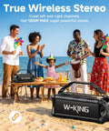 90W Peak Portable Bluetooth Speaker With Beastly Bass Subwoofers And Punchy HD Sound, IPX6 Waterproof on a beach party scene
