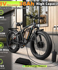 Huge 9000W Peak Dual Motor Electric Bike For Adults With Insane Speed Up To 47 Mph And Heavy Duty Build For Climbing Steep Slopes Like A Pro, black fat-tire e-bike with 58V 36Ah battery and dual chargers
