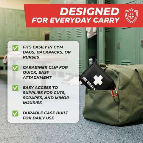 Compact 150 Piece First Aid Kit With Carry Bag And Carabiner For Travel Car Hiking Purse Emergency Readiness On The Go Essentials For Minor Injuries Everyday Use