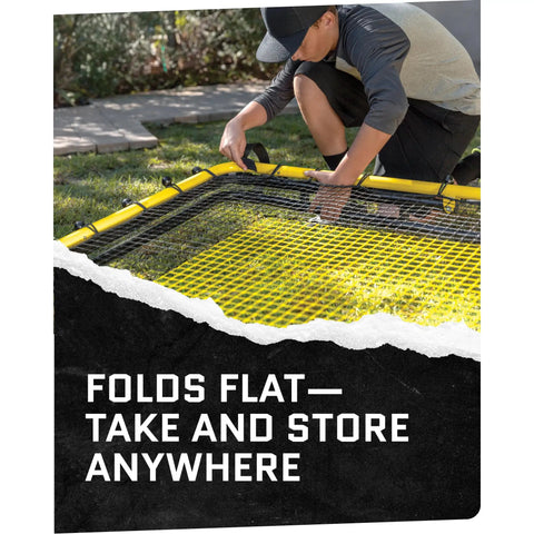 Fielding Trainer For Baseball And Softball With Rebound Net, Grounders, Line Drives And Fly Balls Return Settings shown folded flat