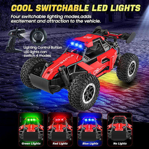 Ultra Fast 2.4GHz Remote Control Monster Truck For Kids 3 4 5 6 7 Plus With LED Headlights 2WD Alloy Chassis on paved street
