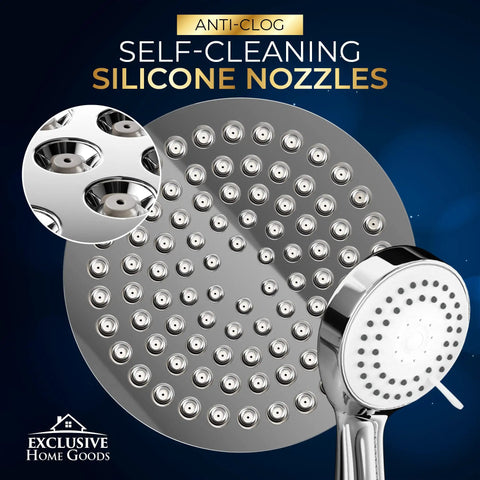 High Pressure Rainfall Shower Head With Handheld Combo, anti-clog self-cleaning silicone nozzles closeup