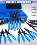 Pro Grade 12 Piece Snap Ring Pliers Set with Quick Switch for Internal and External Retaining Rings, sizes 0.038 to 0.090 inches