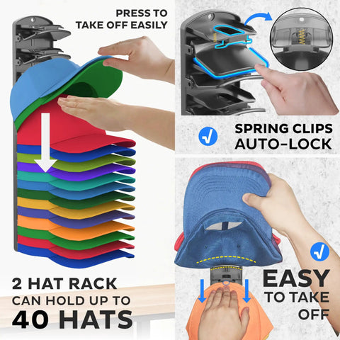 Flex Your Stash With This Double Layer Hat Rack That Stores Forty Baseball Caps No Sweat Includes Smooth Spring Clips And Rock Solid Adhesive Or Screws For Wall Closet Or Door Setup Matte Black