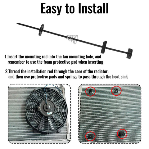 Eight Set Radiator Fan Zip Ties Kit With 160 Pieces showing installation instructions and components for car engine cooling