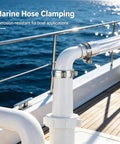 20 Piece Heavy Duty Hose Clamp Kit Set With Precise 1 4 To 7 16 Inch Sizing Crafted From Premium 304 Stainless Steel For Tough Plumbing Car Tuning And Fuel Line Repairs That Gotta Get The Job Done Right. Marine hose clamp on boat railing for corrosion-resistant plumbing