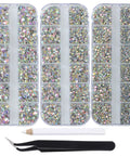 Crystal AB Flatback Hotfix Rhinestones Set 6500 Pieces in 6 Sizes SS6 SS10 SS12 SS16 SS20 SS30 Includes Tweezers and Picking Pen