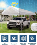 Ten By Twenty Foot Upgraded Carport Canopy Cover Replacement Top Only White Waterproof Heavy Duty PE Fabric Shelter