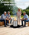 Family enjoying a bonfire on a deck with a 36 Inch Round Fire Pit Mat 2000 Fahrenheit Heat Resistant Fireproof Pad For Deck Patio Under Grill And Fire Pit Protecting Surfaces From Sparks During Bonfires And Solo Stove Bonfire Use visible.