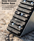 Close-up of Anti Skid Ladder Feet Replacement Shoes Kit showing rubber base and metal part on rough ground surface