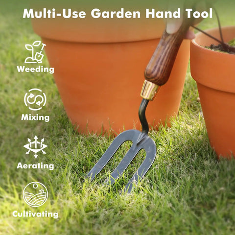 Beefy Heavy Duty Garden Hand Fork For Planting Weeding Transplanting And Soil Cultivation Thickened Sturdy Tines Next to Pot
